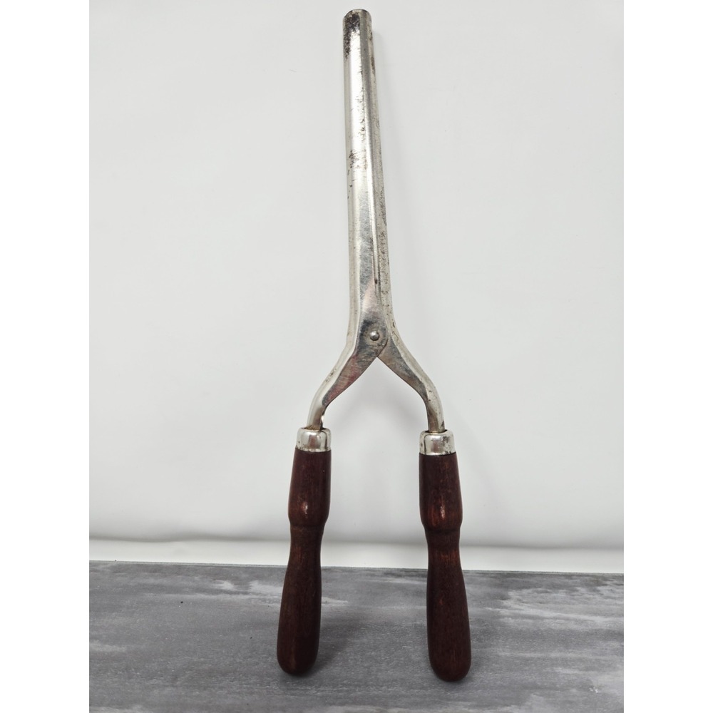 Vintage Hair Curler Crimper Curling Iron Green Wood Handle Styling‎ Tool